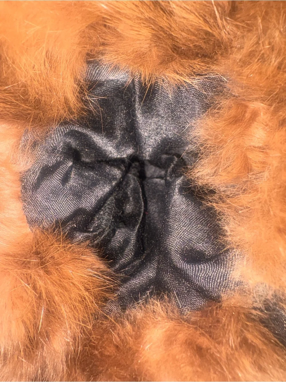 Antique 1900s Edwardian Brown Fur Hand Muff Satin Lined Wrist Strap